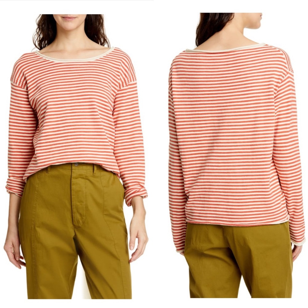 Alex Mill Roll Neck Stripe Sweater In Natural Red